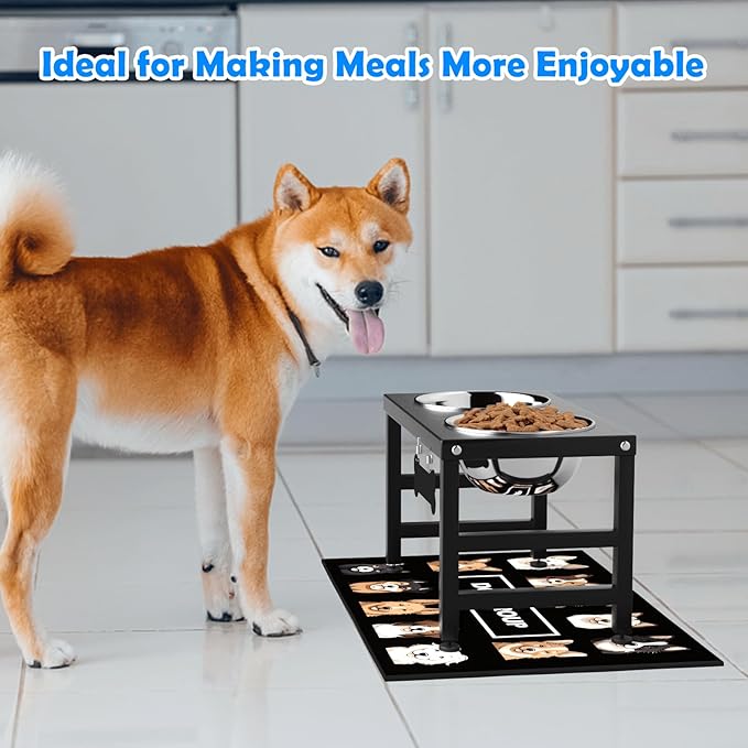 Elevated Dog Bowls, 10" Tall Height, Raised Bowl Stand with 2 Stainless Steel Food Feeder Bowls (58oz) and Spill-Proof Mat for Medium Large and Small Breeds-PurrikoPets