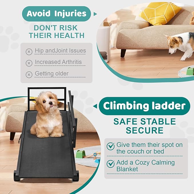 Dog Ramp for Bed, Adjustable Pet Ramps for Dog to Get on Bed, Non-Slip Rubber Surface - Folding Wooden Dog Ramp for Small/Large/Old Dogs, Adjustable up to 27.5 inch High Beds, Safety Railings-PurrikoPets