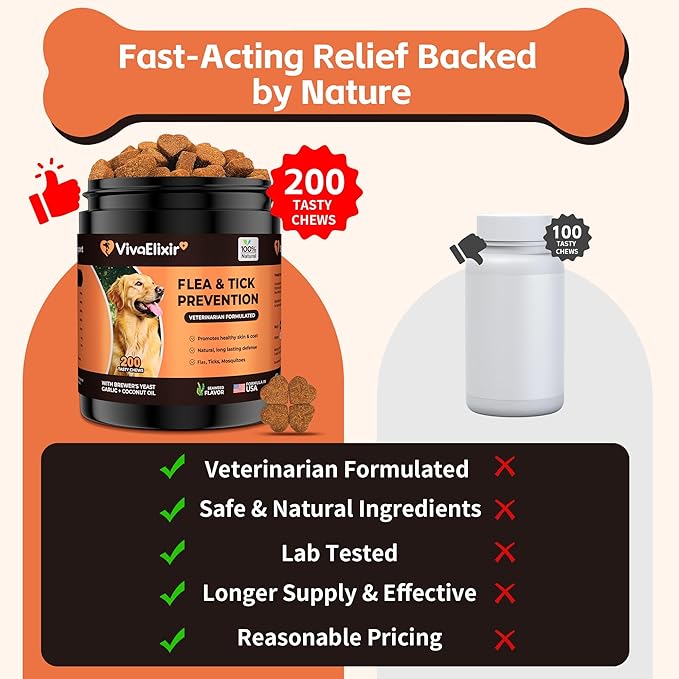 Flea and Tick Prevention for Dogs – 200 Soft Chews - Dog Flea and Tick Treatment & Oral Flea Pills – Skin & Coat Health - Made in USA - for Small, Medium, Large Dogs-PurrikoPets