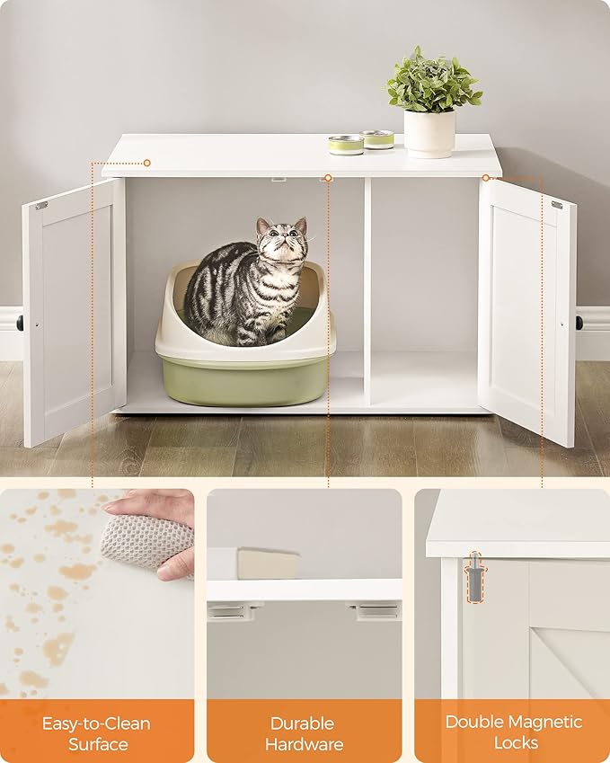 Feandrea Cat Litter Box Enclosure, Litter Box Furniture Hidden with Removable Divider, Indoor Cat House, End Table, 31.5 x 20.9 x 19.7 Inches, White UPCL002W01-PurrikoPets