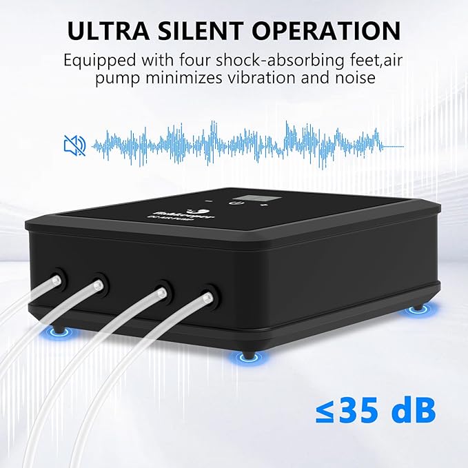 fishkeeper Aquarium Air Pump, 12W 320GPH Ultra Quiet Fish Powerful Fish Tank Air Pump with Four Outlet Adjustable Oxygen Aerator Pump with Air Stone Bubbler for 30-600 Gallon Tanks-PurrikoPets