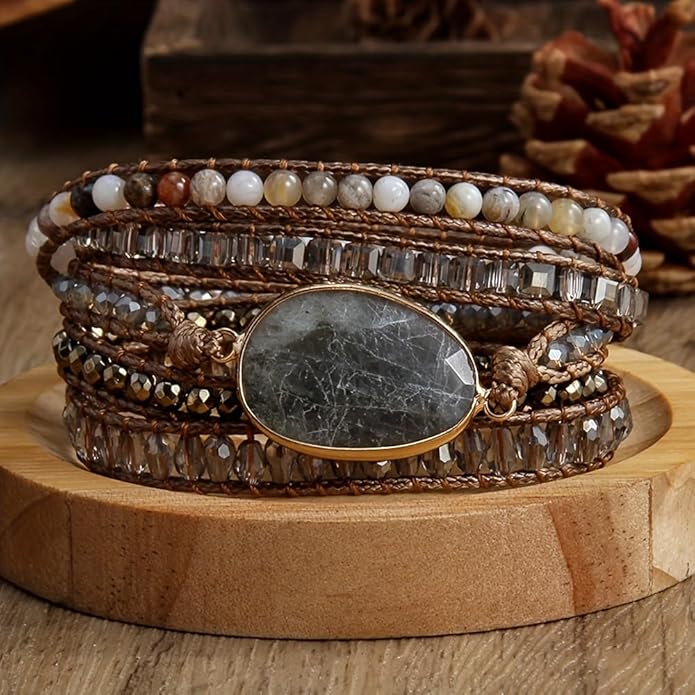 ZOSOJONA Women Wrap Bracelet Boho Natural Jasper Crystal Stone Beads Strand Bracelets