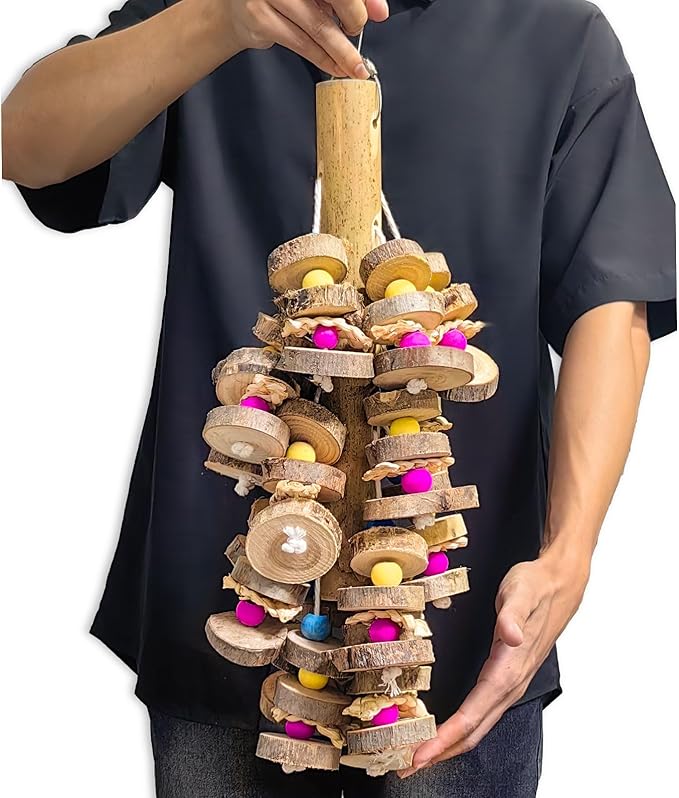 Extra Large Bird Parrot Toys- 19.7 inch Multicolored Natural Wooden Block Parrot Chewing Toy Suggested for Macaws cokatoos, African Grey and a Variety of Amazon Parrots. (Large Size)-PurrikoPets