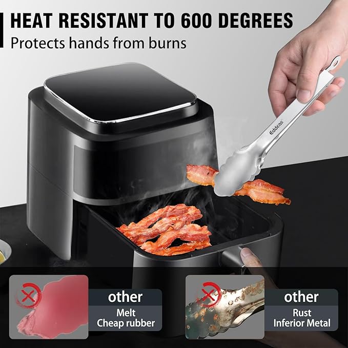 2 Pcs 7 Inch Small Tongs, Heavy Duty Stainless Steel Kitchen Tongs, For Cooking, Food, Buffet, Salad, Fruits, Bread, Dishwasher Safe-PurrikoPets