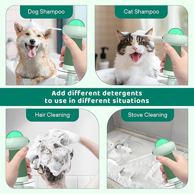 Dog Shampoo Dispenser, UFO Dog Shampoo Sprayer, Electric Foaming Shampoo Dispenser for Dog and Cat Washing, for Bathtub, Kitchen Sink, Bathroom Cleaning, Green-PurrikoPets