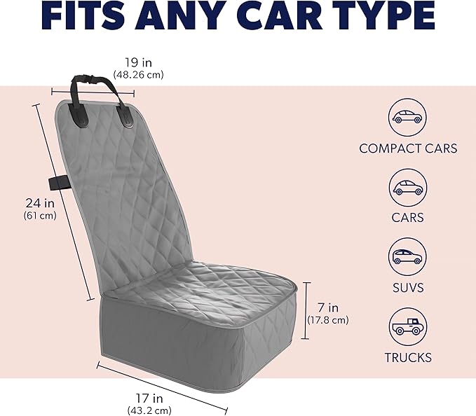 Active Pets Dog Car Seat Cover, Waterproof Front Seat Protector for SUV Truck Sedan, Pet Safety Travel Comfort System with Universal Fit, Grey-PurrikoPets