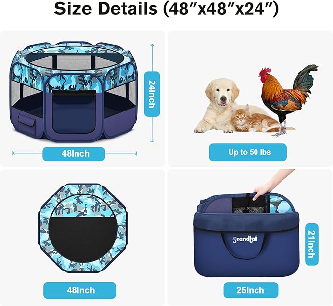 Dog Playpen, Pet Playpen, Portable Cat Playpen, Pop Up Foldable Puppy Playpen Exercise Kennel Tent with Carry Case Collapsible Bowl,Water-Resistant Shade Cover for Outdoor Indoor Travel (Large)-PurrikoPets