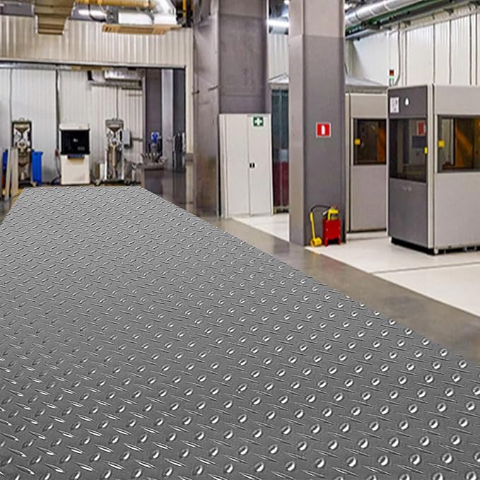 5Ft x 12Ft Rubber Flooring Mats 1.6mm Diamond Plate Flooring Roll 60sqft Rubber Trailer Garage Floor Mats Non-Slip Floor Protector Mat for Garage Warehouse Gym Basement-Gray-PurrikoPets