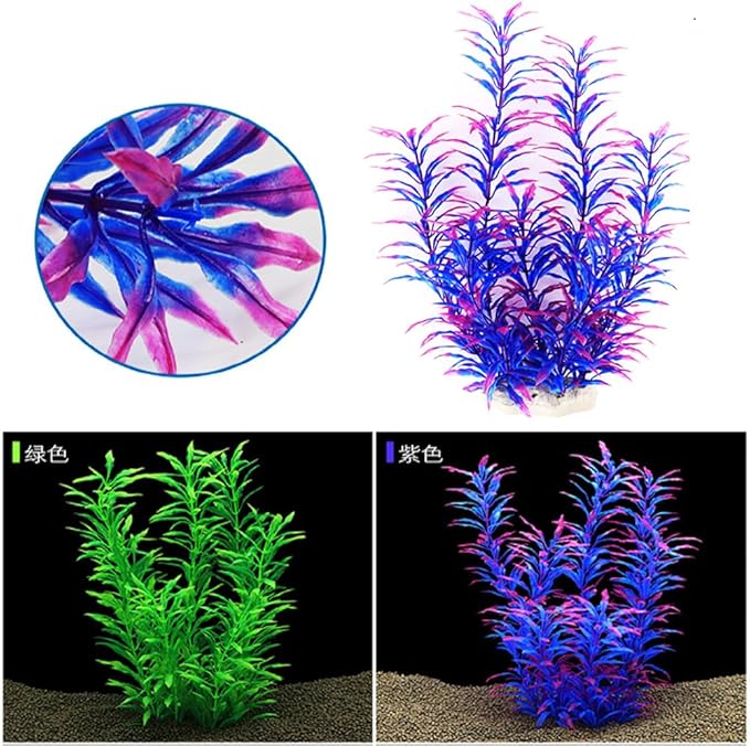 DSkoiph 2 pcs Aquarium Decor Plastic Plants Extra Large 21 Inches Artificial Fish Tank Plants Tall Fish Tank Decorations Artificial Green Water Plants (Purple)-PurrikoPets