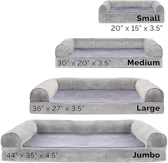 Furhaven Orthopedic Dog Bed for Medium/Small Dogs w/ Removable Bolsters & Washable Cover, For Dogs Up to 35 lbs - Faux Fur & Velvet Sofa - Smoke Gray, Medium-PurrikoPets
