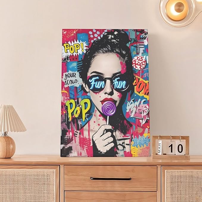 Fashion Women Wall Art Glam Modern Artwork for Girls Banksy Street Graffiti Pop Art Canvas Pictures Painting Print Framed Decorations Gifts for Bedroom Living Room Office 16"x24"-PurrikoPets