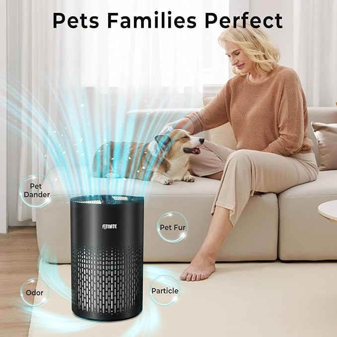 FITNATE Air Purifiers for Home Large Room Up to 1076 Ft² with Aromatherapy, H13 True HEPA Air Purifier for Pets, Quiet Air Cleaner for Smoke Dust Pollen Pet Dander Odor, with Night Light,Timer, Black-PurrikoPets