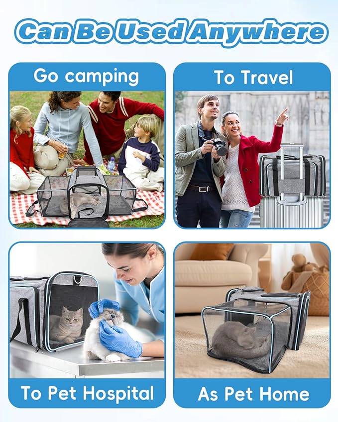 Expandable Travel Pet Bag, Scratch-Resistant Breathable Mesh, Crossbody&Tote Design, Durable&Spacious, Pet Carrier with High-Visibility Windows, Easy-Cleaning Fabric, Removable Soft Pad&Shoulder Strap-PurrikoPets