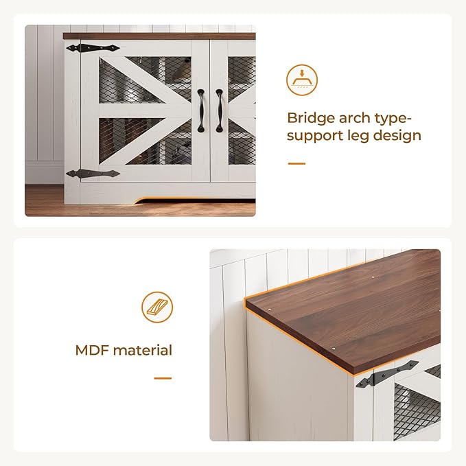 Farmhouse Storage Bench with Cushion, Metal and Wood Shoe Rack Organizer, Adjustable Shelf, Shoe Cabinet with Half Hidden Storage Space, for Entryway, Bedroom, Living Room (Old White, 31.4in)-PurrikoPets