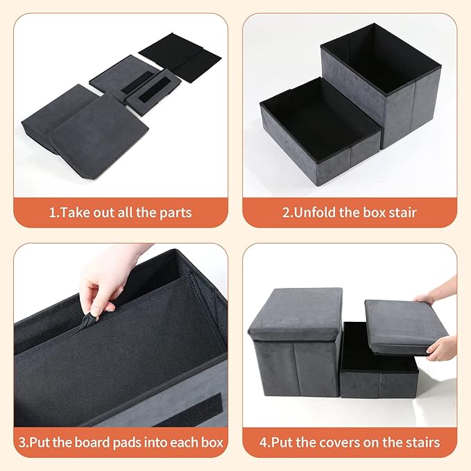 Foldable Dog Stairs/Steps 2-Tier Pet Steps Storage and Adjustable Steps for Small Medium Dogs Pet Steps Storage Stepper for High Beds Sofa Pet Dog Cat-PurrikoPets