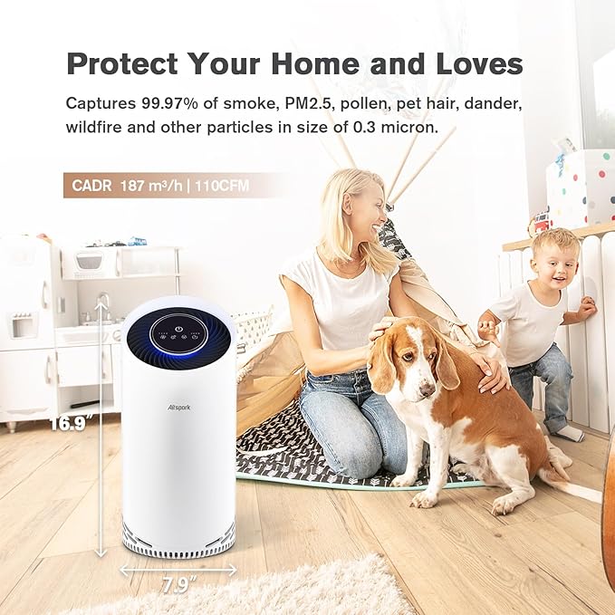 Air Purifiers for Home Large Room Up to 1375 ft², 4-in-1 True HEPA Air Purifier for Pets Hair Dander Pollen Smoke Cooking Pet Smell. CADR 187 m³/h, Air Cleaner for Bedroom Nursery Living Room-PurrikoPets