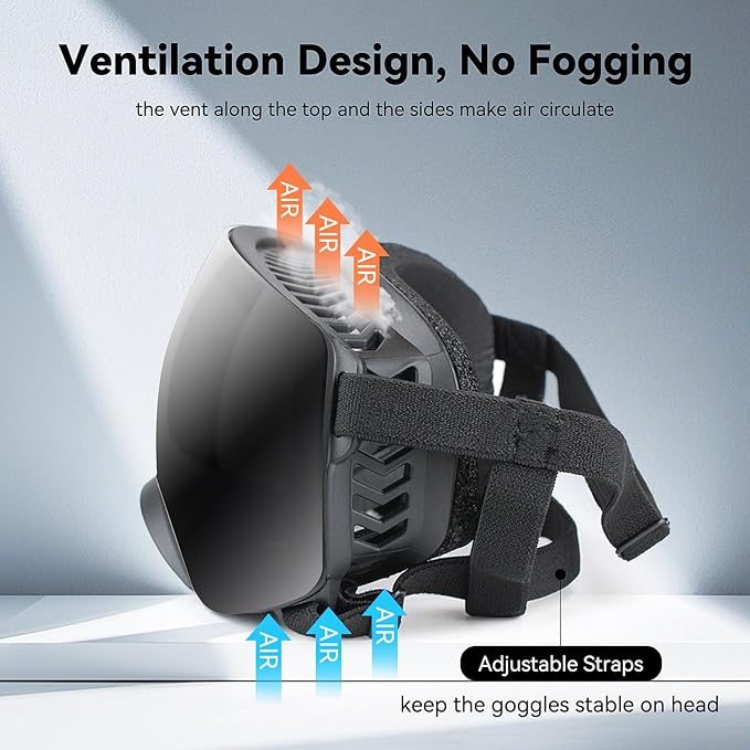 Dog Sunglasses UV Protection Clear Dog Goggles Windproof Glasses with Elastic Straps for Medium-Large Breed, Black Frame + Black Lens-PurrikoPets