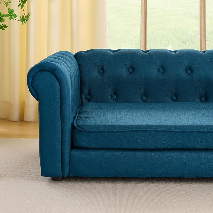 Dog Sofa Couch for Medium to Large Dogs, 55" Memory Foam Pet Sofa Couch with Washable Fabric, Durable Elevated Dog Bed with Legs, Removable Cushion for Medium and Large Dogs, Blue-PurrikoPets