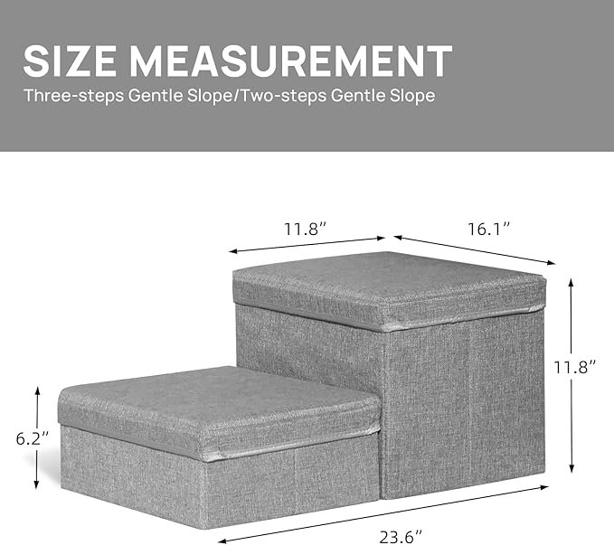 Foldable Dog Stairs/Steps 2-Tier Pet Steps Storage and Adjustable Steps for Small Medium Dogs Pet Steps Storage Stepper for High Beds Sofa Pet Dog Cat (2 Step-Light Grey)-PurrikoPets