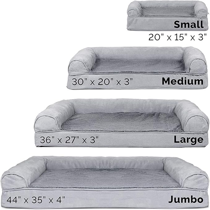 Furhaven Cooling Gel Dog Bed for Large Dogs w/ Removable Bolsters & Washable Cover, For Dogs Up to 95 lbs - Plush & Suede Sofa - Gray, Jumbo/XL-PurrikoPets
