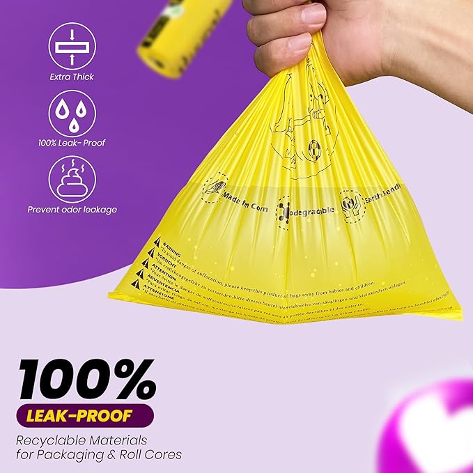 Dog Poop Bags-150 Counts with Holder (10 Rolls), Biodegradable Poop Bags, Eco-friendly and Easy to Open, Thick Dog Waste Bags (Yellow)-PurrikoPets