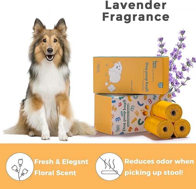 Dog Poop Bags Rolls Cornstarch Based Thickened&100% Leak Proof Dog Waste Bags -120 Count 8 Rolls - Doggie Poop Bag for puppy and Big Dogs(Lavender)-PurrikoPets