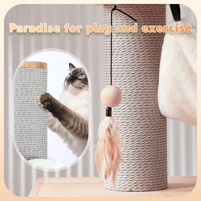 63-inch Modern Cat Tree, Luxury Cat Tower with Scratching Post, Unique Cat Condo with Hammock, Heavy Duty Kitty Climbing Tree for Indoor Cat, Wooden Kitty House for Small Medium Large Cats-PurrikoPets