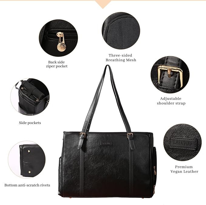 Fashion Dog Purse Pet Carrier Leather Bag for Small Dogs Cats Puppy, Portable Tote Bag Airline Approved Soft-Sided Carriers (Black)-PurrikoPets