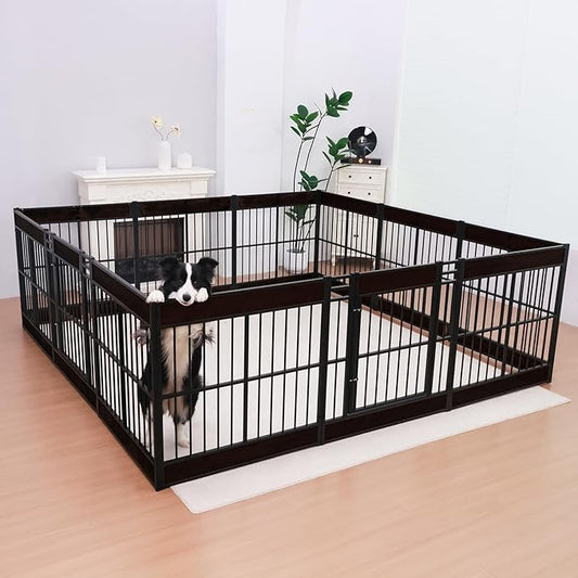 Dog Playpen, 35.4" Height Dog Pen Indoor, Heavy Duty, Safe and Sturdy, Furniture Style Puppy Pen (12 Panels (35.4" High), Black)-PurrikoPets