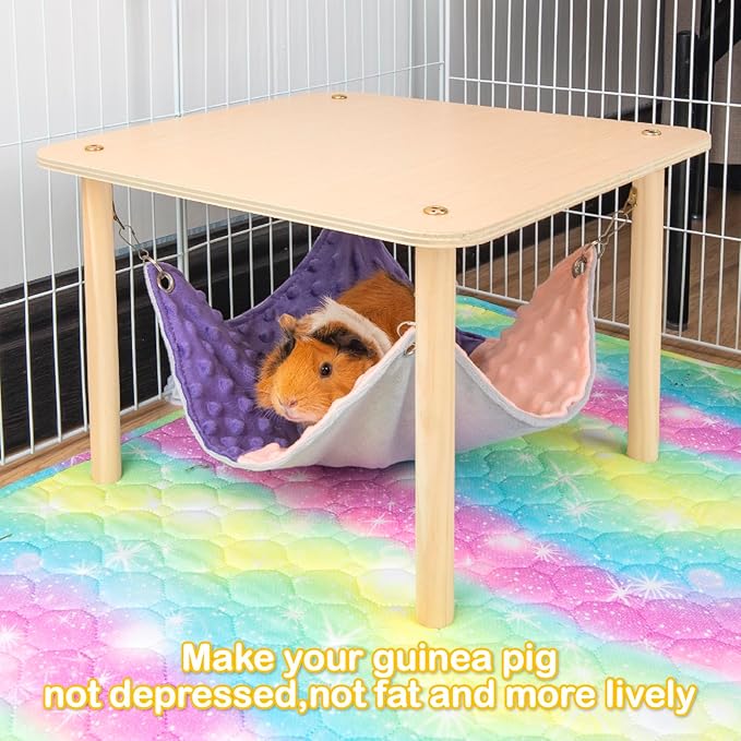 Enlarged Guinea Pig Hammock with Wooden Stand,Small Animal Hanging Bed Large Platform for Guinea Pigs Bunny Ferret Hamster Hiding Sleeping 13L x 13W x 11H in-PurrikoPets