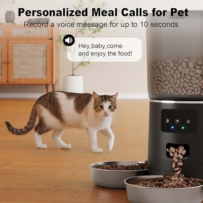 3-Cat Automatic Pet Feeder, 6L WiFi Cat Food Dispenser with APP Control, 1-10 Meal Programmable, Voice Recorder, Smart Alerts, Stainless Steel Bowls for Cats and Small Dogs (Black)-PurrikoPets