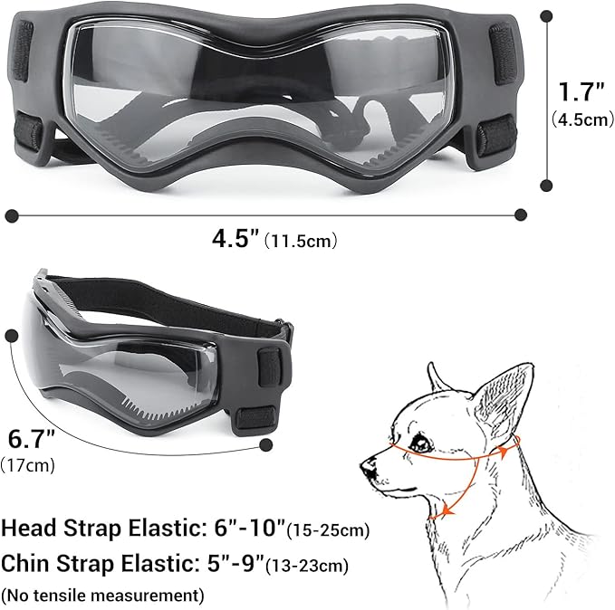 Dog Goggles Dog Sunglasses for Small Breed UV Protection Windproof with Adjustable Head Straps Chin Straps for Ride Car/Hiking Travel/On Beach-Black-PurrikoPets