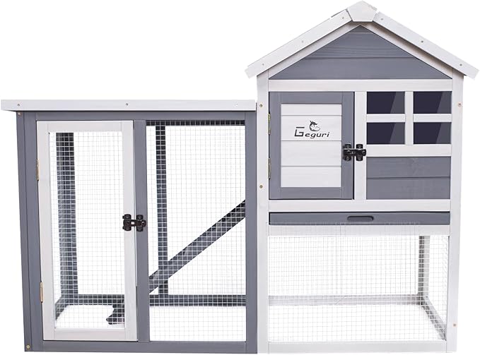 GEGURI Large Rabbit Hutch Indoor Outdoor Chicken Coop Wooden Bunny Cage with Waterproof Roof (48''L x 24''W x 36''H Grey)-PurrikoPets