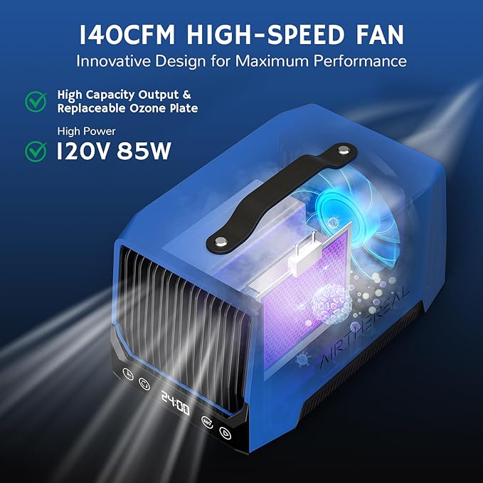 Airthereal DA25 Desktop Ozone Generator, 60,000mg/h High Capacity Odor Eliminator for Smoke, VOCs and Pet Odors, Portable Ozone Machine for Home, Garage & Car, Cover up to 5,000 sq.ft (Blue)-PurrikoPets