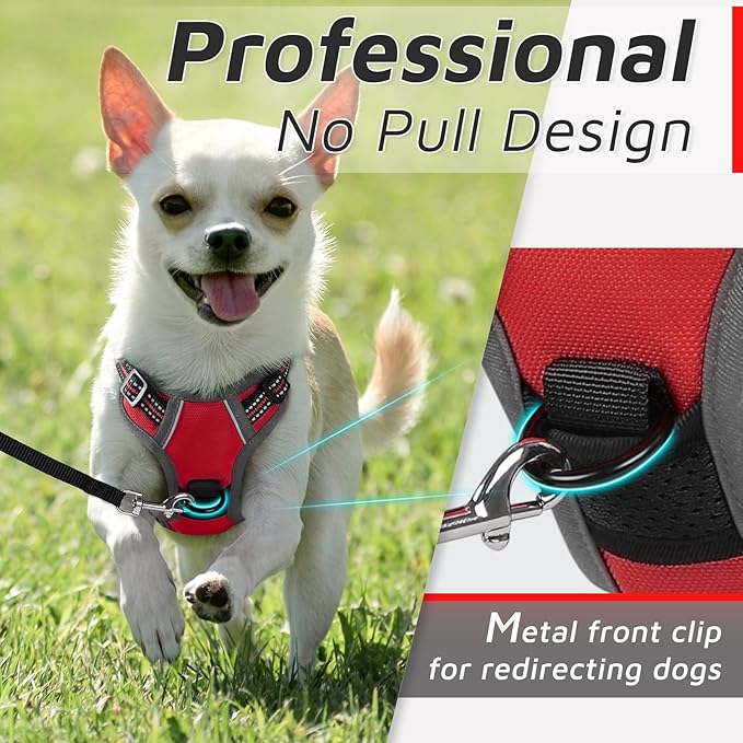 Eagloo Small Dog Harness No Pull, Service Vest with Reflective Strips and Control Handle, Adjustable and Comfortable for Easy Walking, No Choke Pet Harness with 2 Metal Rings, Red, XS-PurrikoPets