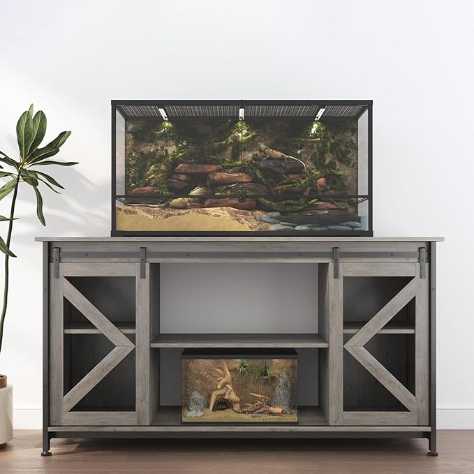 55-75 Gallon Aquarium Stand Heavy Duty Steel Frame, Fish Tank Cabinet with Accessories Storage for Reptile Terrarium & Turtle Tank - 1000lbs Capacity (Grey)-PurrikoPets
