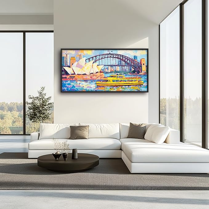 Extra Large Sydney Opera House Framed Wall Art for Living Room,Oversized Abstract Harbour Bridge Cityscape Pictures Wall Decor,Canvas Print Painting Modern Artwork Bedroom Office Bathroom 60L" x 30W"-PurrikoPets