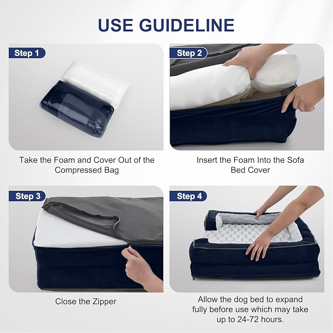 FURTIME Orthopedic Dog Bed for Extra Large Dogs - XL Washable Dog Sofa Beds Large, Supportive Foam Pet Couch Bed with Removable Washable Cover, Waterproof Lining and Nonskid Bottom, Navy Blue-PurrikoPets