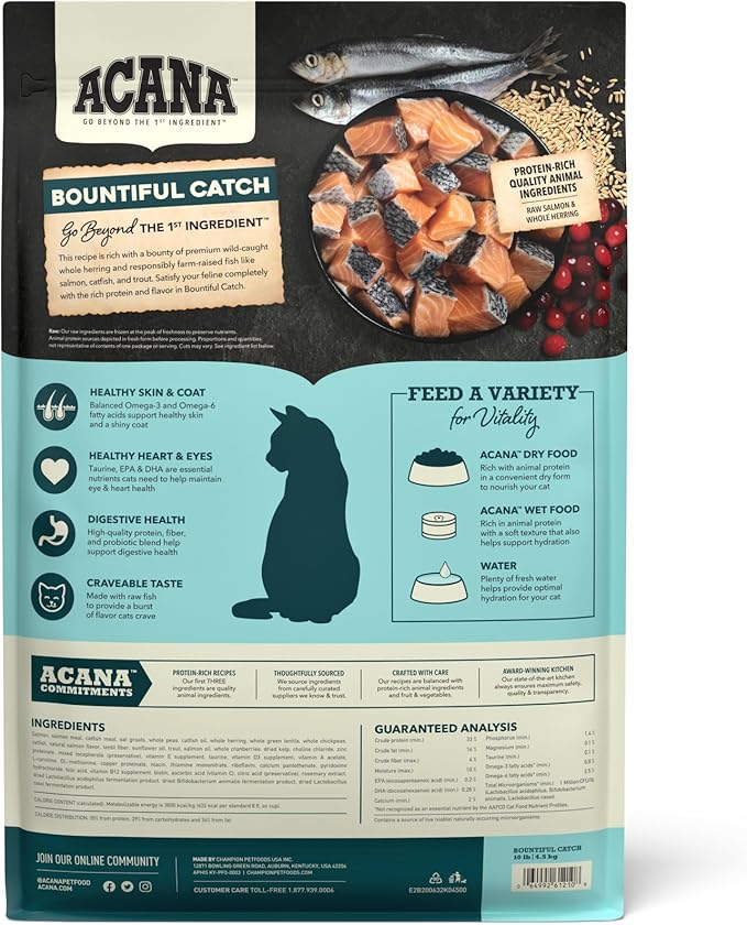 ACANA Dry Cat Food Bountiful Catch Salmon Catfish and Herring 10lb Bag-PurrikoPets