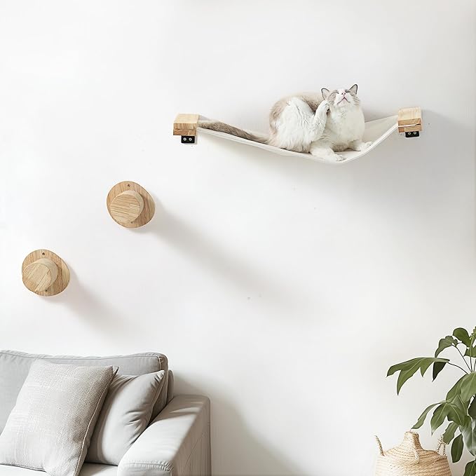 FUKUMARU Cat Wall Furniture, 2 PCS Climbing Shelves Set, Solid Rubber Wood Cat Shelf, Cats Perches for Wall Sleeping, Playing, Jumping and Lounging, 16 inch Drywall Installation-PurrikoPets