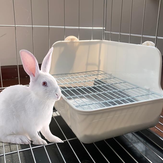 11Pcs Rabbit Litter Box Toilet,Bunny Corner Litter Bedding Plastic Square Grate Guinea Pig Bunny Ferret Hamster Hedgehog, Potty Trainer Bedding Box for Guinea Pig Ferret Hamster Hedgehog (White)-PurrikoPets