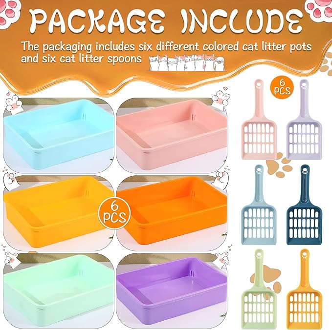 6 Pcs Kitten Small Litter Box Set, Plastic Kitten Litter Pan with 6 Scooper Cat Litter Box Cat Litter Box Travel Toilet for Small Pet Kitty Bunny Guinea Pig-PurrikoPets