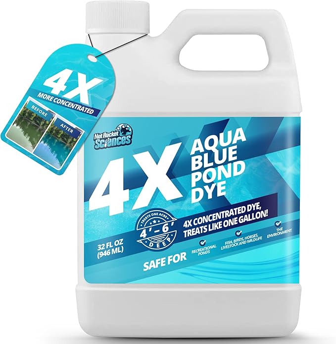 32oz Aqua Blue Pond Dye 4X Concentrate, Lake & Pond Dye Blue for Aqua Colored Water, Ideal Lake Colorant, Aquashade Colorant That Protects Against Sunlight - Ideal for Fish and Wildlife-PurrikoPets