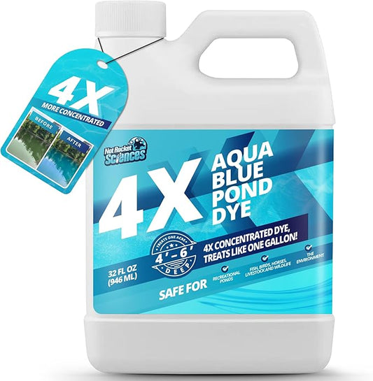 32oz Aqua Blue Pond Dye 4X Concentrate, Lake & Pond Dye Blue for Aqua Colored Water, Ideal Lake Colorant, Aquashade Colorant That Protects Against Sunlight - Ideal for Fish and Wildlife-PurrikoPets