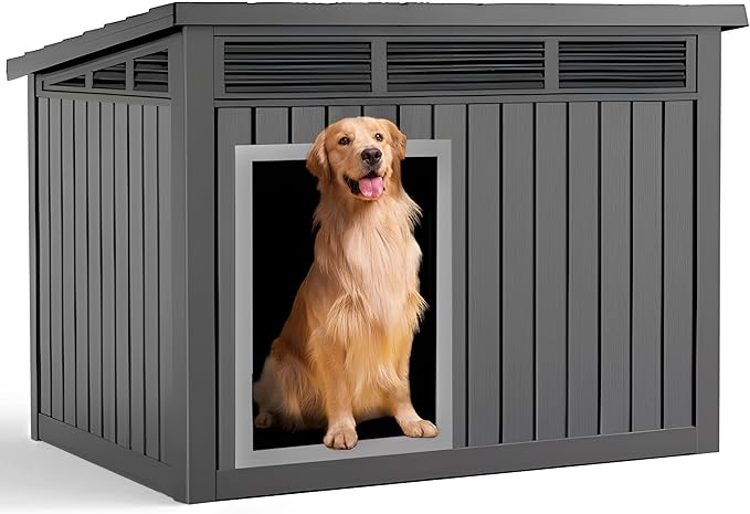 DRATO Dog House for Both Indoor and Outdoor with Weatherproof Roof Removable Floors for Medium to Large Dogs Interior Space (Black, Large (42.87 * 32.95 * 31.61''))-PurrikoPets