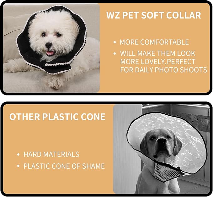Adjustable Small Dog Cone,Soft Cat Recovery Cone Collar,Cute Cat Surgery Collar for Kitten,Puppy,Black,Medium-PurrikoPets