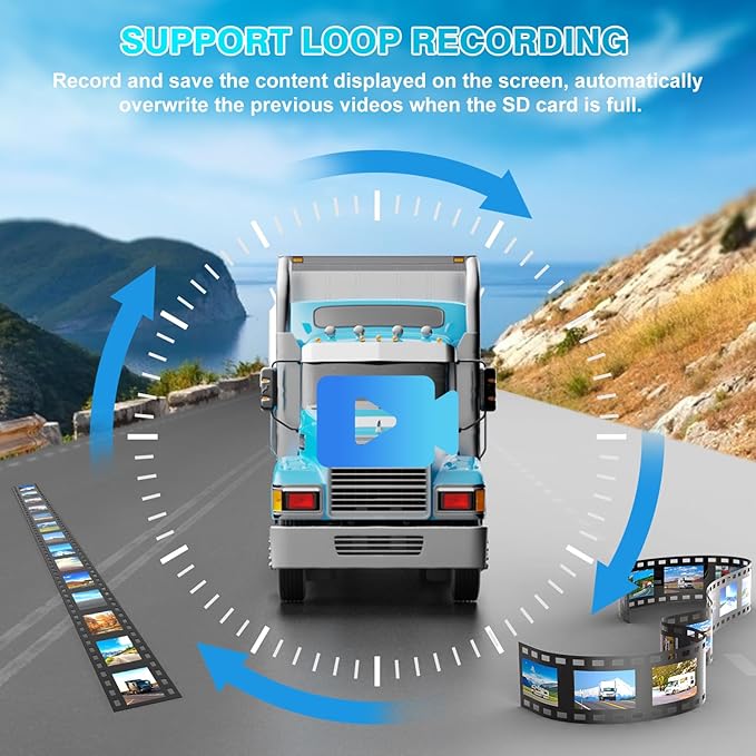 Fookoo HD 7" Wireless Backup Camera System, 1080P 7" Quad Split Screen Monitor, IP69 Waterproof Side Rear View Cameras, Parking Lines, Loop Recording, Digital Signal for RV/Trailer/Truck/Bus (DW7T4)-PurrikoPets