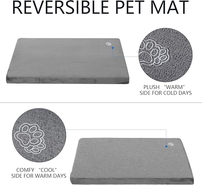 EMPSIGN Stylish Dog Bed Mat Dog Crate Pad Mattress Reversible (Cool & Warm), Water Proof Linings, Removable Machine Washable Cover, Firm Support Pet Crate Bed for Small to XX-Large Dogs, Grey-PurrikoPets