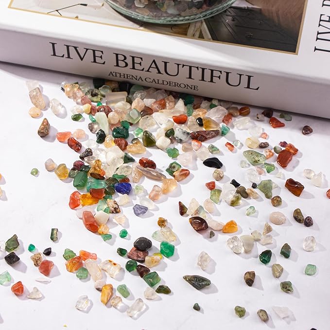 3 Lb Crystal Chips Bulk Tumbled Crushed Quartz Stones, 7 Chakra Crystal Quartz Rocks Healing Stones Pebbles for Vases Filler, Aquarium Gravel Rocks, Succulent Plants Decor-PurrikoPets