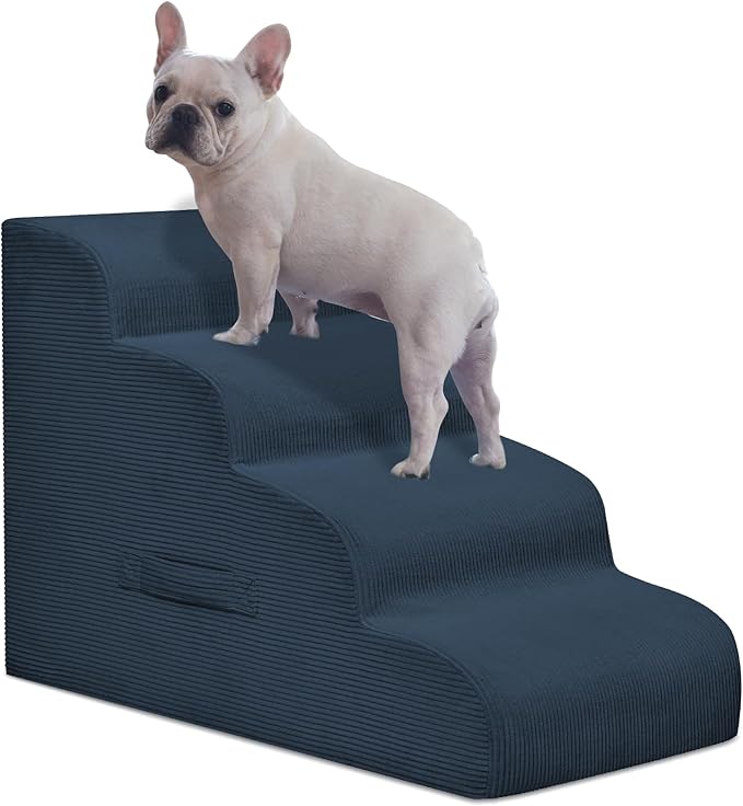 Dog Steps for Small Dogs, 4-Step Pet Ramp Stairs for High Beds and Sofa, Non-Slip Pet Stairs for Small Dogs and Cats, Removable and Easy to Clean Cover, Navy-PurrikoPets